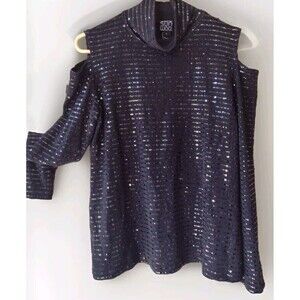 Clara Sunwoo Shimmer Top Small Signature Cold Shoulder Black New